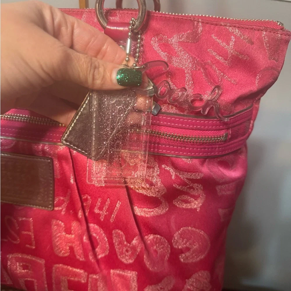Coach Poppy Storypatch Glam Tote Hot Pink Jacquard Metallic Trim 2010 - Picture 9 of 16